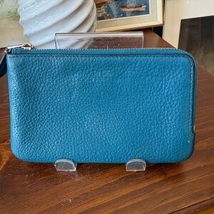 Coach Teal Colour Leather Two Slip Pockets Wallet